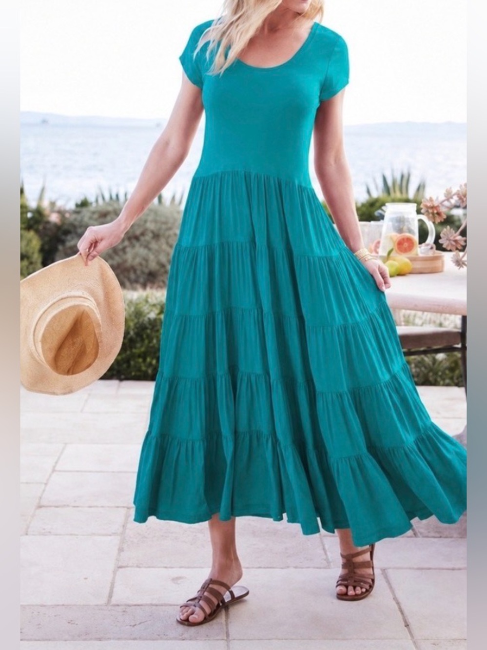 Soft Surroundings Tiered Maxi Dress Green Size 1X EUC
